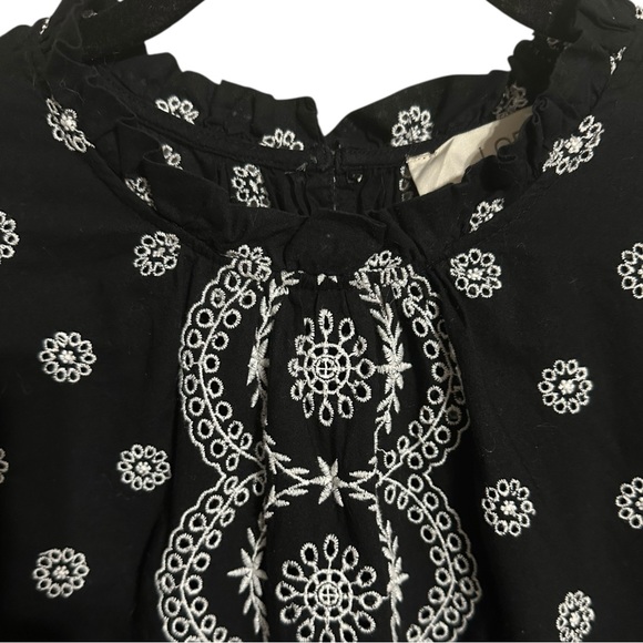 Loft Black and White Embroidered Eyelet Puff Sleeve High Neck Boho Top Size L - Picture 5 of 10